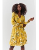 Airy dress with a mustard floral print FG637 - Online store - Boutique